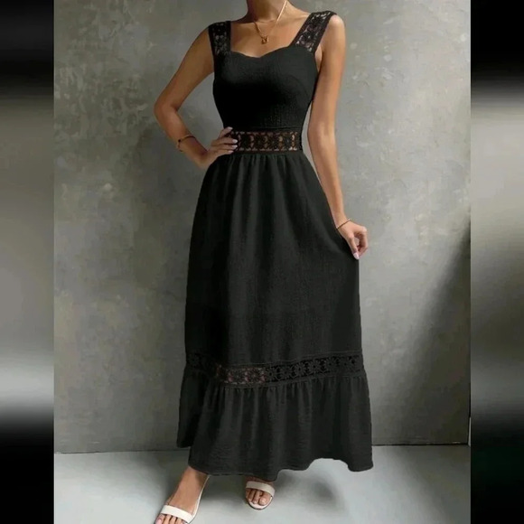 Guipure Lace Insert Ruffle Hem Dress - Picture 6 of 6